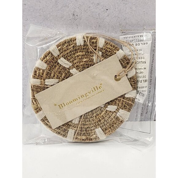 Bloomingville Woven Seagrass Coasters Set Of 4 Natural & White Round - Picture 2 of 2